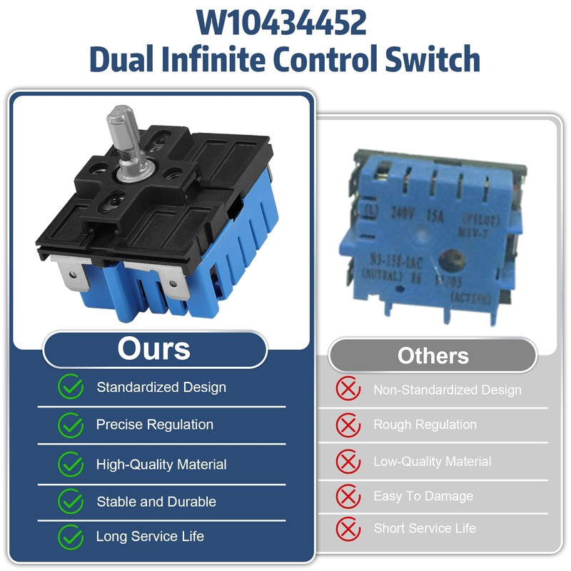 WPW10434452 W10434452 Dual Control Switch Compatible with Whirlpool,Infinite Switch W10434452,