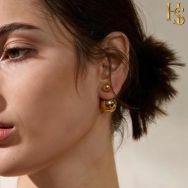 HighSpark Double Sided Pearl Earrings - Pearl Front Back Earrings - Stunning Gift - Gold