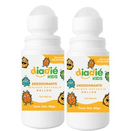 DIADIE KIDS, Desodorante para Niños, Niñas, Piel Sensible, Elimina mal olor, Sin Bicarbonato, No tapa los poros, Infantil, Rollon, 60g, 2Pack