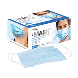 Pac-Dent - MASKT-03-A iMask 3-Ply Disposable Protective Face Masks - Comfortable Fit - Elastic Ear Hooks Everyday Non-Medical Use - Blue - 50-Pack