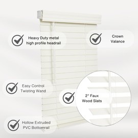 LOTUS & WINDOWARE Cordless 2-inchFaux Wood Blind 69" Wide x 60" Long,(Soft White-Antique White),Smooth, Room Darkening, Horizontal Blinds for Living Room, Bedroom, Interior Door Windows - 69 x 60,Sof