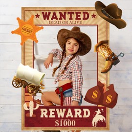 SKIRUP Wild West Western Photo Booth Props Western Cowboy Party Decorations PKit Western Rodeo Backdrop Photoshoot Fun Selfie Frame Western Party Supplies for Adult Birthday Western Cowboy Party Decor