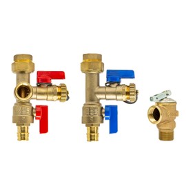 Libra Supply Lead Free 3/4 inch Expansion PEX Tankless Water Heater Isolation Valve Kit(Not Crimp PEX), with Pressure Relief Valve, FNPT x Expansion PEX A, 3/4'' Service Valve for Rheem, Rinai, Navien