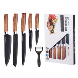 RETROSOHOO Kitchen Knife Set, 6-Pieces Sharp knives Set with Non-Stick Blades and Ergonomic Design Handles, Cutting Knives Set for Home, Cooking Knives with Gift Box Including Peeler (Black)
