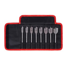 Starrett Flat Wood Drill Bit Kit - 8 Piece KFWDK08 High Speed Steel HSS 1/4 Inch Hex Shank Spade Drill Bits Set - Woodworking Hole Cutter Tool