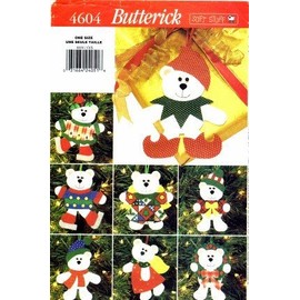 Butterick 4604 Crafts Sewing Pattern Holiday Christmas Bear Felt Ornaments