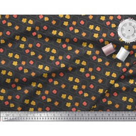 Soimoi Black Velvet Fabric Square & Floral Artistic Printed Craft Fabric BTY 58 Inch Wide