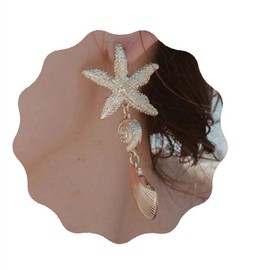 YERTTER Boho Seashell Starfish Consh Long Dangle Cowrie Earrings Women Statement Earrings Exaggerated Dangle Earrings Summer Beach for Wedding Women Bride, Zinc, No Gemstone