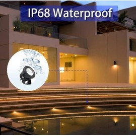TENSUL 12W Warm White Pond Lights, 10 Ft Cable Underwater SpotLights IP68 Waterproof Aluminium Case Fountain Light Submersible for Outdoor Pond Fountain Waterfall, 2 Lights