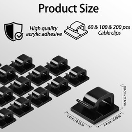 EQUIJUANCE Outdoor String Light Hooks, Adhesive Christmas Light Clips Outdoor - Cable Clips for Patio, Porch Festival Decor - Damage-Free Wire Holder & Cord Organizer (60, Black)