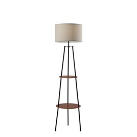 SIMPLEE ADESSO Sydney Shelf Floor Lamp, Black W. Walnut Wood Shelves (SL3727-15)