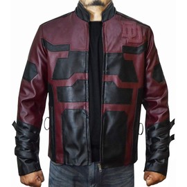 The Jasperz Charlie Cox Daredevil Maroon Leather Jacket Costume for Mens,L