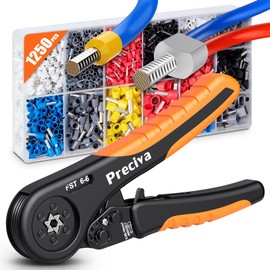 Preciva Ferrule Crimping Tool Kit, Hexagonal Ratchet Wire Crimp Pliers for AWG 28-7with 1250PCS Single & Twin Ferrules Connectors