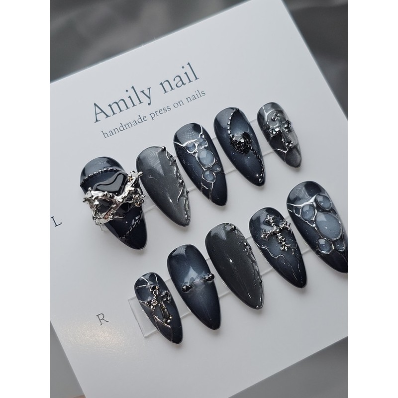 Dark Cross [Handmade Nail Tip] Emily Nail - Short Coffin