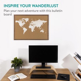Navaris Cork World Map Pinboard Wood Frame - Robust Designed Cork Board World Map - Push Pin Map of The World with Pins Included - Travel Map on Bulletin Board Corkboard