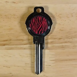 Round Shape Nickel Finish House Key with PINK Zebra Epoxy Compatible with KW1