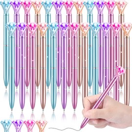 Leinuosen 48 Pcs Big Crystal Diamond Pens Bulk Christmas Gift Bling Ballpoint Pen Black Ink Rhinestones Pen Bridal Shower Pens for College Office Supplies Wedding Birthday Present(Basic Style)
