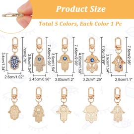 NBEADS 5 Pcs 5 Styles Hamsa Hand Evil Eye Keychains, Hand Protection Charm Key Holder Evil Eye Charm Pendants Lucky Charms Keyring for Gift Keys Bag Accessory Ornaments