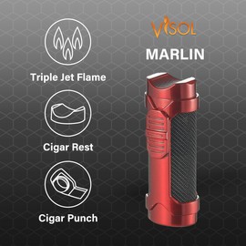 Visol Marlin Butane Torch Lighter Triple Flame Refillable Gas Lighter, Built-in Punch, Built in Holder and Windproof Adjustable Flame Lighter (Shipped Without Butane)