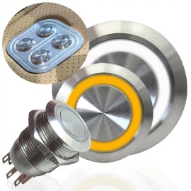 AutoLöc Power Accessories 19mm Billet 12V Momentary Push Button Switch White and/or Orange LED Illuminated