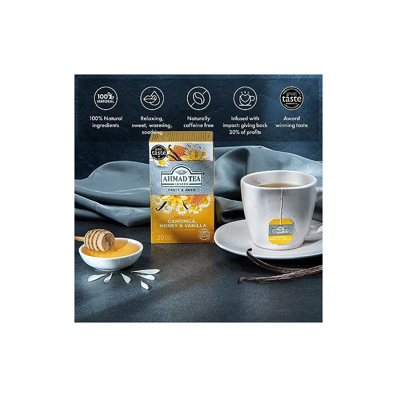 Ahmad Tea Herbal Tea, Camomile, Honey, & Vanilla Teabags, 20