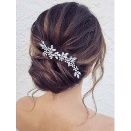 Bufenia Rhinestone Silver Wedding Headband Flower Bridal Hair Vine Hair Accessories for Women and Girls