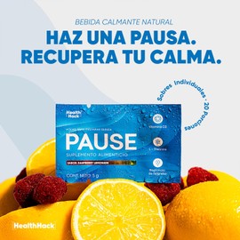 Health Hack™ PAUSE Calm | Sobres de Bisglicinato de Magnesio + GABA, L-Teanina, 5-HTP y Passiflora | Relajación Sin Somnolencia | Sabor Limonada de Frambuesa | 20 Sobres | Sin Azúcar