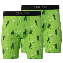 Chill Boys Cool Men's Boxer Briefs 2 Pack Golf Boxers. Comfortable Men's Underwear. Breathable Anti-Chafing Boxers for Men (US, Alpha, 3X-Large, Regular, Regular, Green Golf Print)