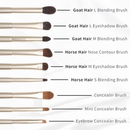 Luxury Enzo Ken Natural Hair Eyeshadow Makeup Brush Set with Handbag for Under-Eye Concealer Mix, Smoky Eyes, Eyebrow, Puffy Dark Circles E200 Gold