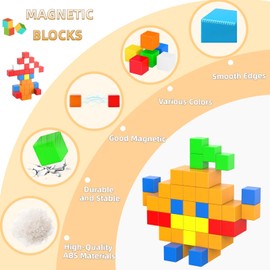 ASOK 48PCS Large Magnetic Block Cubes Gifts for 3 4 5 6 Year Old Magnet Building Blocks for Girls & Boys, Sensory Montessori Magnetic Toys for Kids Ages 3-5 4-8