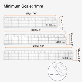 sourcing map Straight Plastic Ruler 15 cm, 18 cm, 20 cm, Metric Plastic Clear Measuring Tool, Checked Design with Wavy Line for Classroom, Home, Office, Transparent, Pack of 6