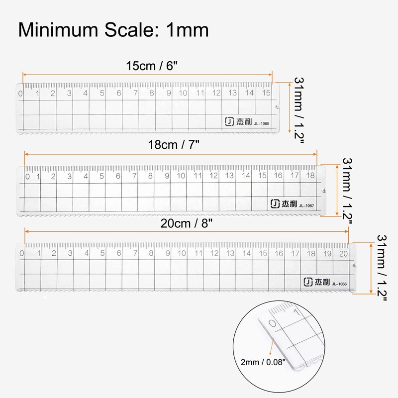 sourcing map Straight Plastic Ruler 15 cm, 18 cm, 20