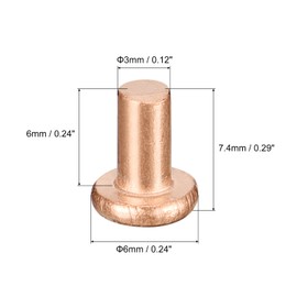 uxcell 200Pcs Copper Solid Rivets, 1/8" x 15/64" Flat Head Rivet Metal Fasteners for Electrical Applications, Leather Working Supplies