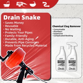 Electric Drain Snake 33 FT Hair Drain Clog Remover, Dual Mode Gutter Cleaning Tools with Gloves, Heavy Duty Drain Auger Drill Attachment for Shower, Bathtub, Sink, Kitchen, Sewer