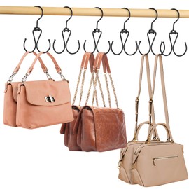 ZEDODIER 6 Pack Purse Hanger Organizer for Closet, Heavy Duty Rotatable Purse Holder with 12 Storage Capacity, Bag Storage Rack for Purses Bags Backpacks, Black