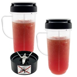 Blender 2 Pack Tall 22oz Cups Mugs with Flip Top To-Go Lids & Cross Blade with Gaskets, Replacement Parts Compatible with Magic Bullet Blenders 250W Series MB1001 MB1001B MBR-0301 MBR-1101 MBR-1701