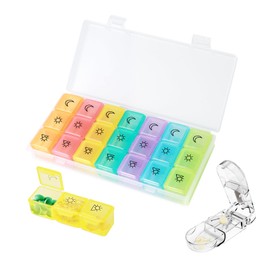 VINEST Tablettenbox 7 Tage Morgens mit tags Abends, Multifunktionale Medikamentenbox 7 Tage, Feuchtigkeitsbeständiger Tabletten Organizer, Pillendose 7 Tage Klein für Unterwegs mit Tablettenspalter