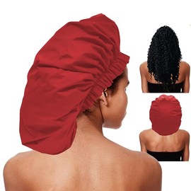 Premium Collection Super Jumbo Shower Cap Bathroom Accessory Black Red - Color: Red