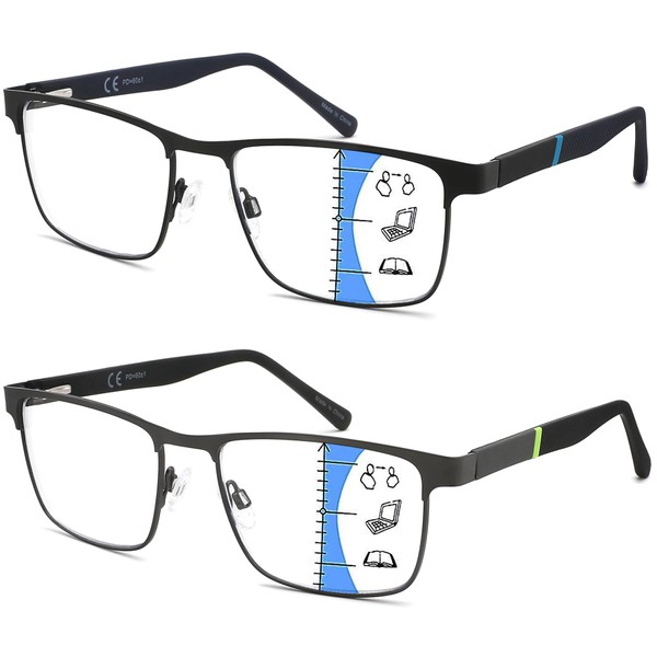 Readersoul 2 Pack Progressive Multifocal Reading Glasses For Men,Upgraded Premium