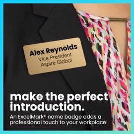 ExcelMark Custom Name Tag - Engraved Name Badge with Pin or Magnetic Backing, 16 Colors, 6 Fonts, and 2 Sizes to Choose from (Gold w/Black Letters, 1.5"x 3")