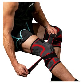 Rodillera con correa ajustable, rodillera profesional para hombres y mujeres, rodillera antideslizante para protección articular, deportes, correr, baloncesto, alivio de la artritis (rojo XL)