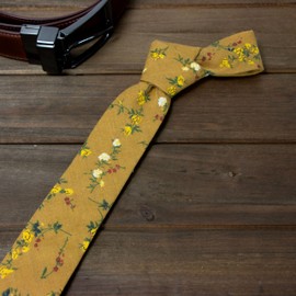 Spring Notion Men's Skinny Slim Cotton Floral Print Neckties, 73-Yellow Mustard
