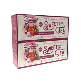 Southern Breeze Hot Brew Sweet Tea Raspberry Iced Tea with Black Tea and Zero Carbs Zero Sugar, 22 Individually Wrapped Family Size Tea Bags, Pack of 2