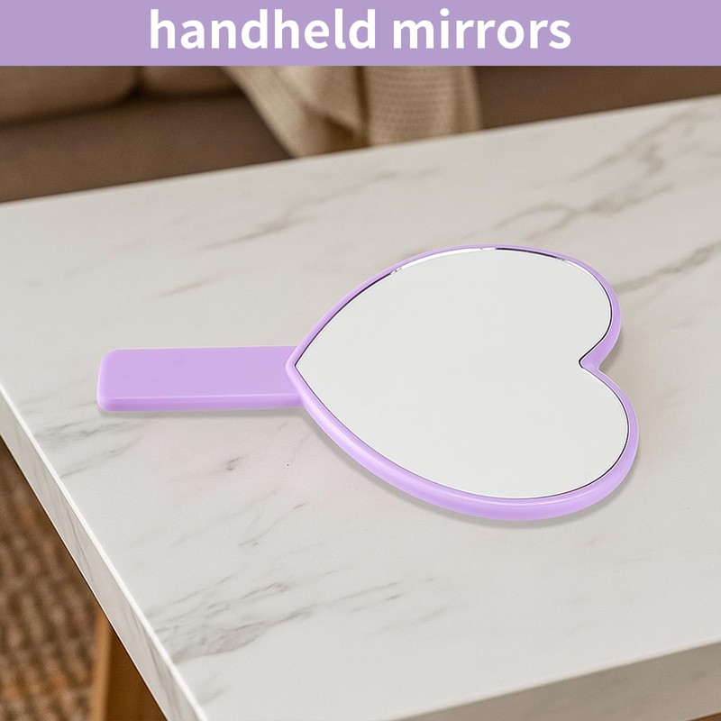 TBWHL Heart-Shaped Travel Handheld Mirror, Cosmetic Hand Mirror with Handle,