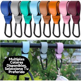 2 Piezas - Gancho Organizador Mosqueton Carrito de Bebés Organizacion Accesorios de Gancho para Silla de Paseo Bolsa de Pañales Cinturon Con Velcro. (Gris)