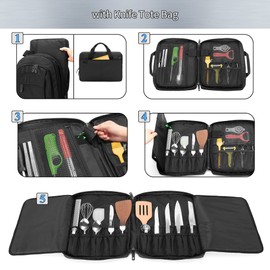 samdew Three-layer Chef Backpack with Knife Bag, Professional Knife Backpack & Chef Bag with 12 + 23 Slots & Multiple Pockets, Chef Knife Carrying Case Roll for Kitchen Utensils (Knife Not Included)