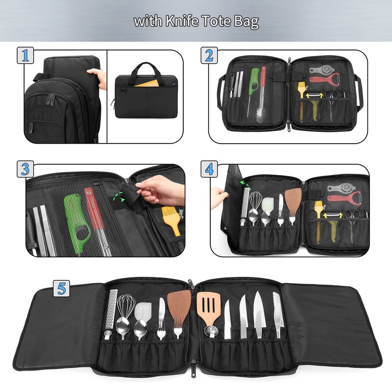 samdew Three-layer Chef Backpack with Knife Bag, Professional Knife Backpack