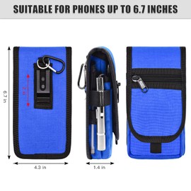 Prebene Dual Phone Holster,Belt Phone Pouch, Large Smartphone Pouch Cell Phone Holder, Multi-Purpose Tactical Phone Pouch, Cell Phone Holder for Work, Hiking, Camping, Barbecue (Blue, L)