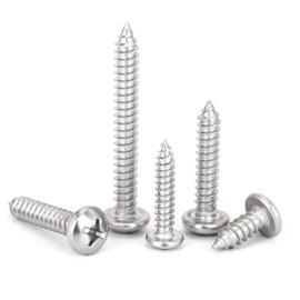 Leliafleury 100Pcs Self Tapping Screws M5 x 12mm Stainless Steel Round Head Wood Screws for Plastic Wood Drywall Furniture
