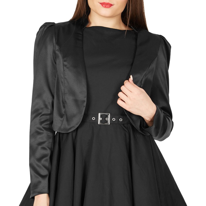 BlackButterfly Formal Satin Long Sleeve Bolero Shrug Jacket (Black, XL)
